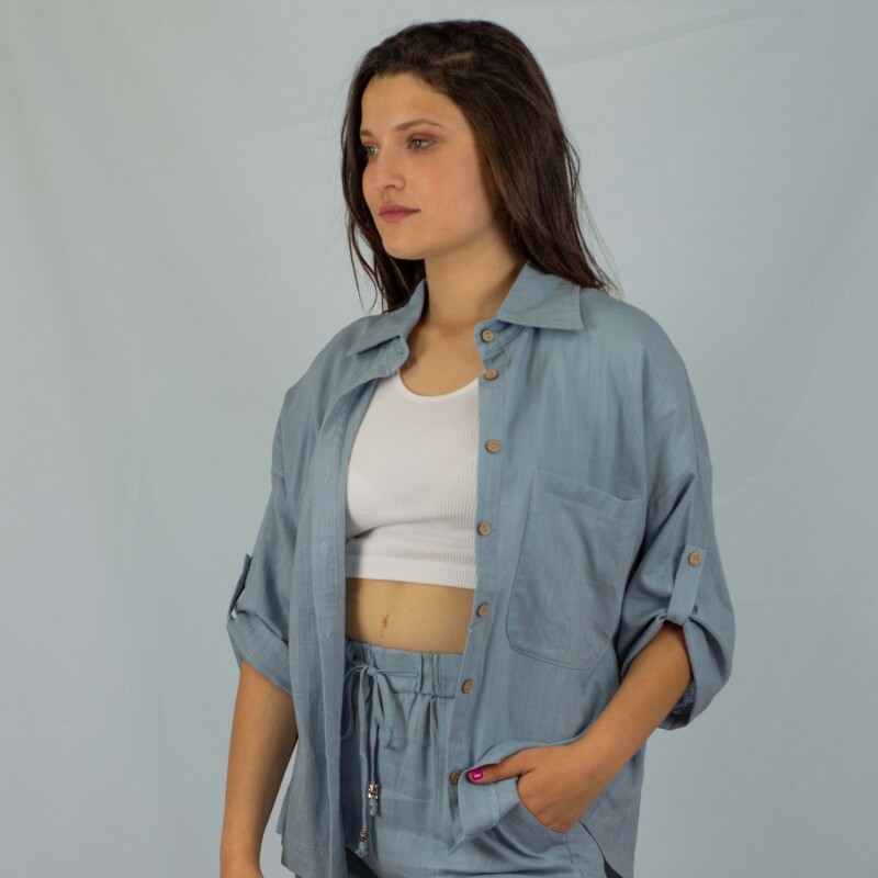 Camisa Dama 3/4 Lino Blue