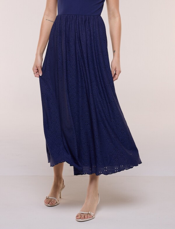 Vestido Midi Falda Broderie AZUL