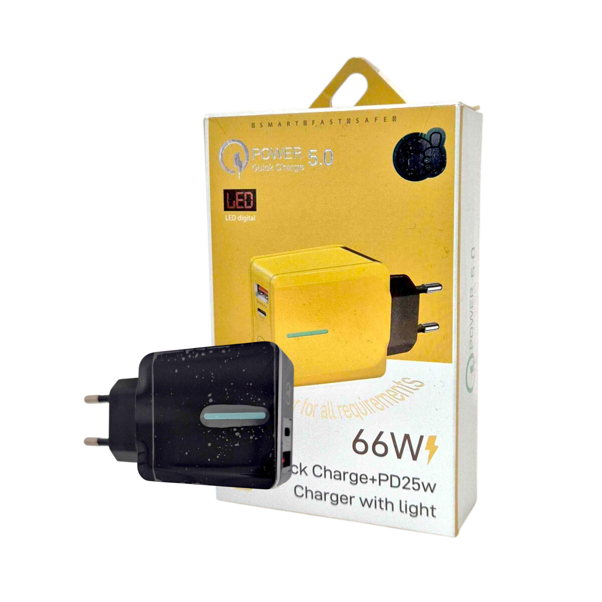 Adaptador cargador de pared USB y tipo C - Negro 