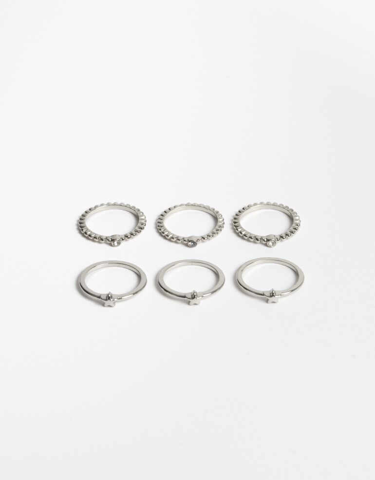 Sets Anillos Strass Set De Anillos - Plateado Rodio
