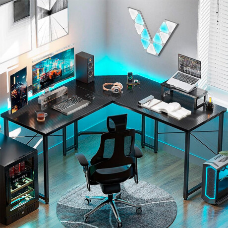 Escritorio Gamer En L Elevación Monitor 150Cm Carbono Ub NEGRO