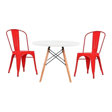 Juego de comedor Con Mesa Circular de 80cm + 2 Sillas Tolix Blanco