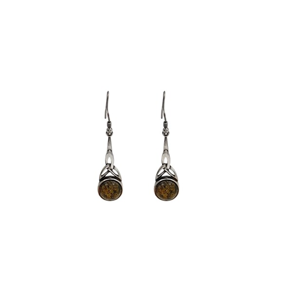 Caravanas pendientes Triangulo tribal - Plata 925 - Ámbar báltico -CA3931 Conpiedra