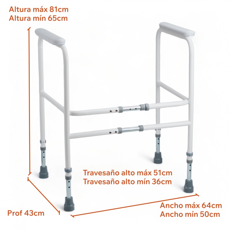 Marco de Seguridad Para Inodoro de Aluminio Altura Ajustable Sin Color