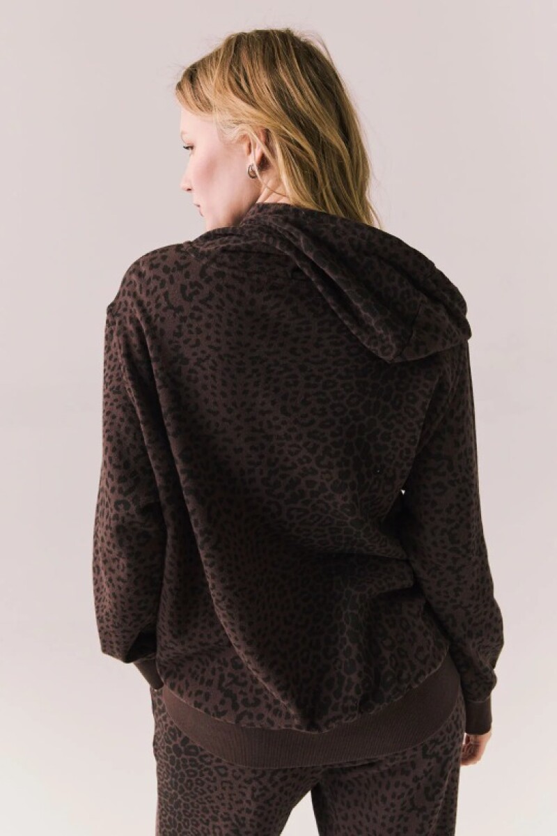 COTTON FLEECE LOUNA ZIP UP Leopardo