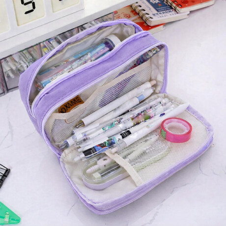 Cartuchera con divisiones y visor 12x22x9cm Lila