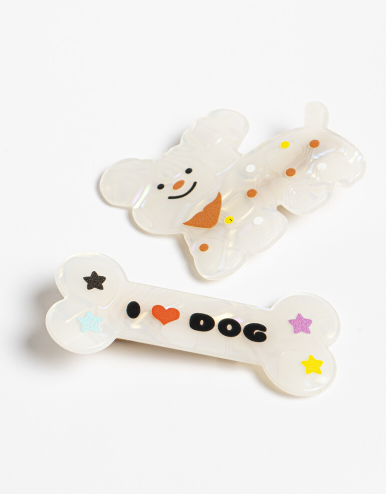 Horquillas con Accesorios Animales Set De Hebillas De Acrílico - Blanco Crudo