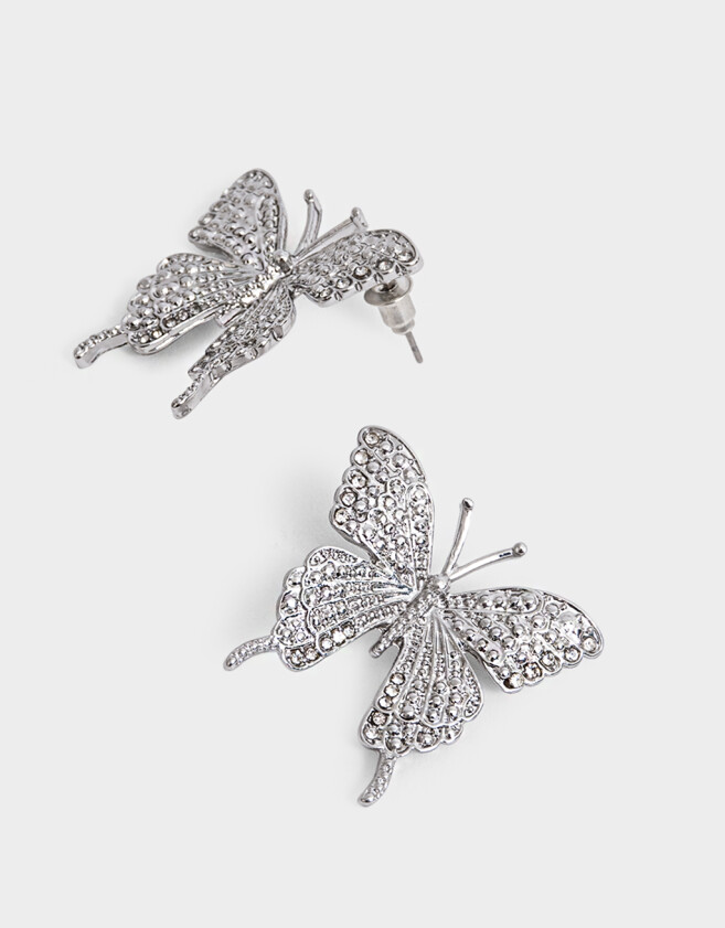 Aros Pasantes Con Mariposas Aros Pasantes Mariposas Strass - Plateado