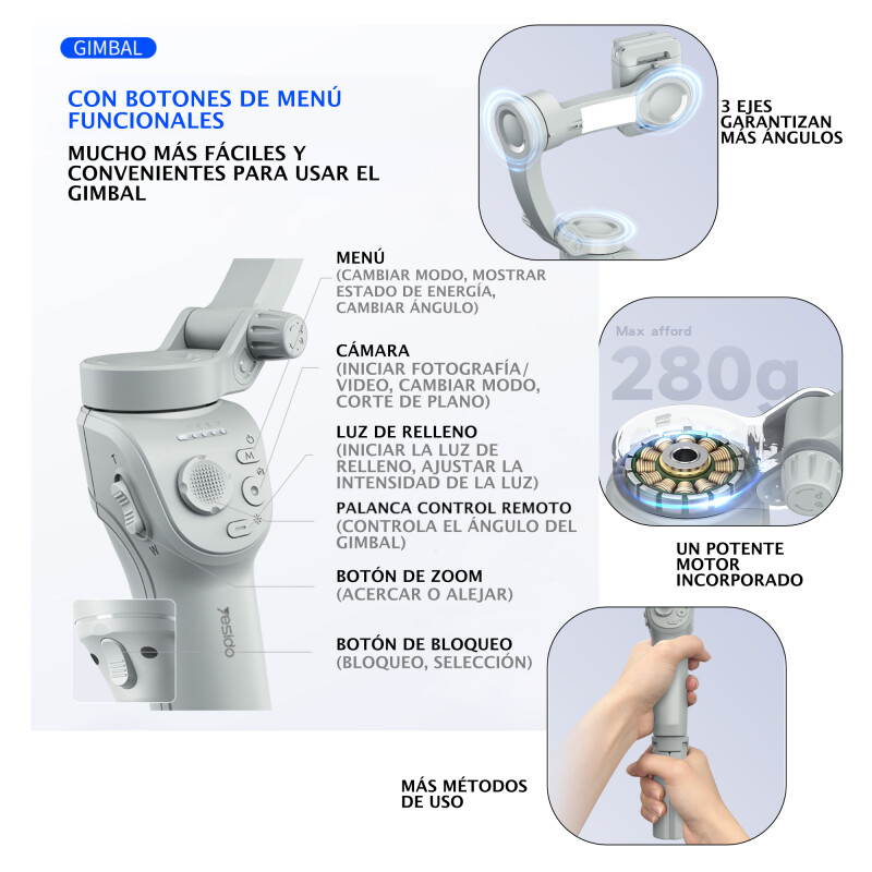Estabilizador Gimbal 360 IA seguimiento facial automático 3 ejes Sin Color
