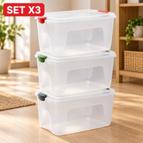 Set x3 Caja organizadora 30 lts Alta TRANSPARENTE