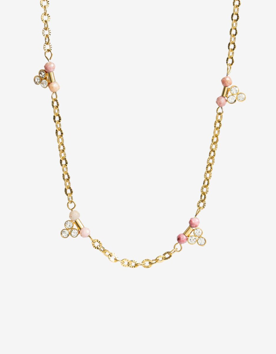 Collar De Acero Dorado Con Piedra Natural - Dorado 