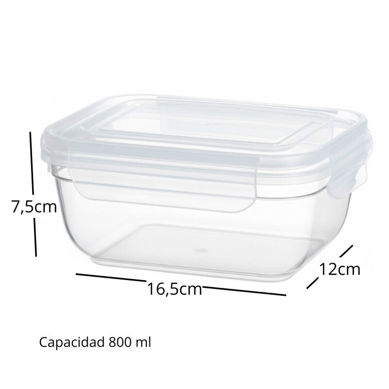 Pote hermético rectangular 800 ml TRANSPARENTE