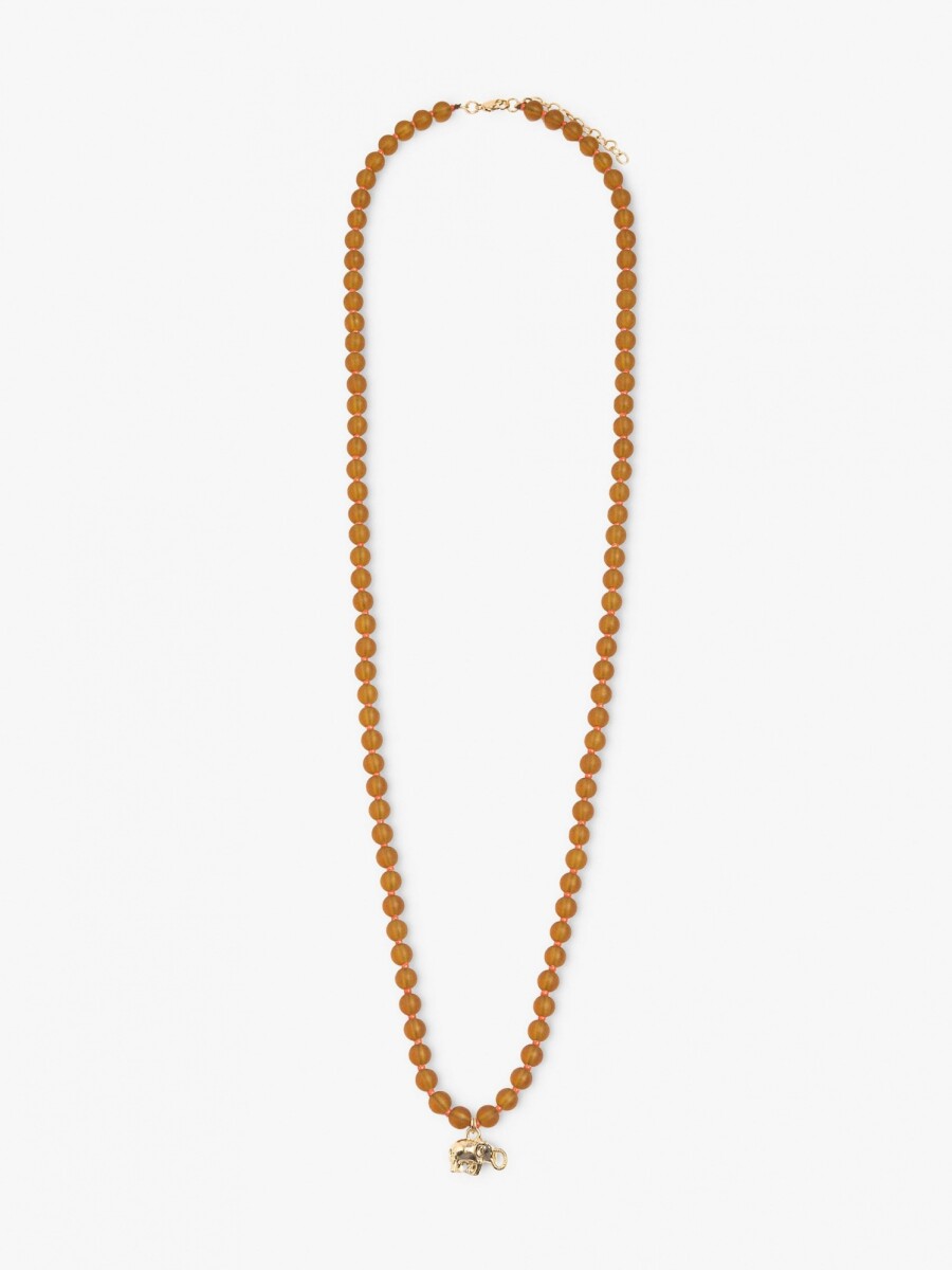 Collar Cuentas De Vidrio Con Elefante marron