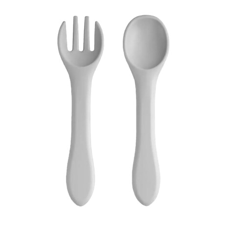 Set Comida Bebé Plato c/ Divisiones y Tapa + Cuchara Tenedor Gris