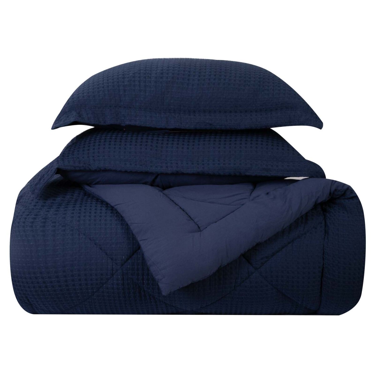 SET DE ACOLCHADO - SUPER KING POLIESTER AZUL GOFRE MARINO 