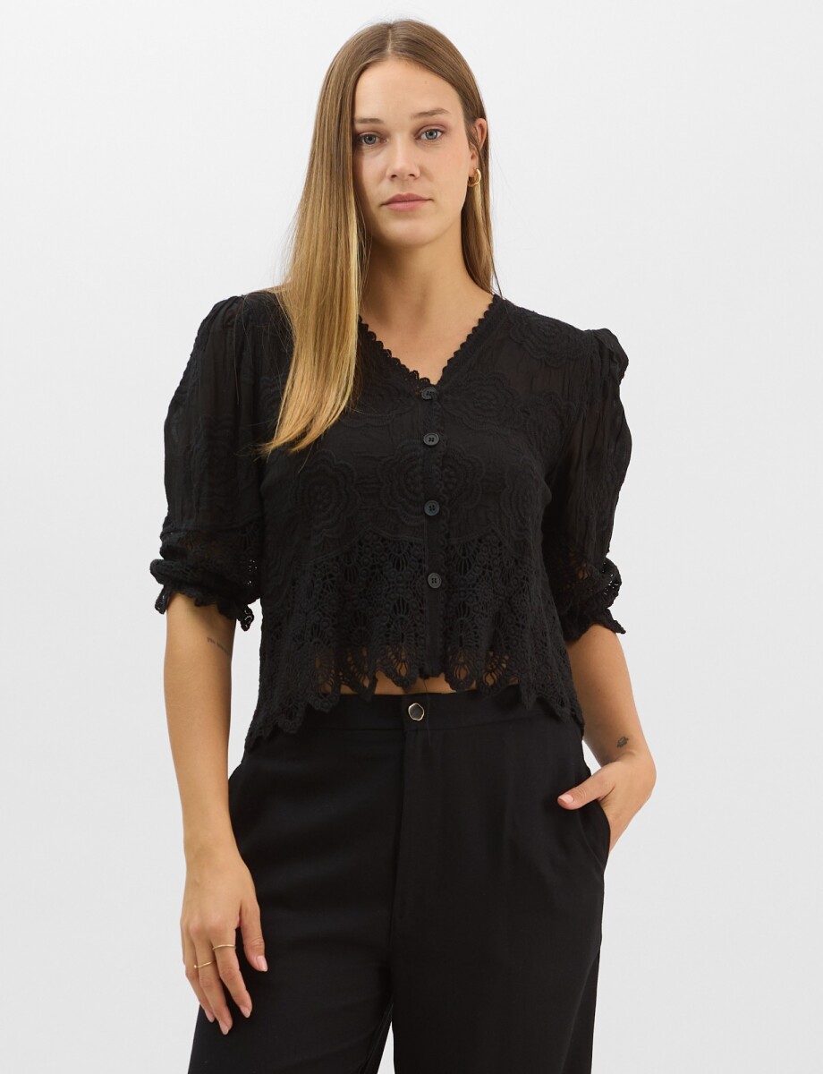 Blusa Bordada Puntilla - Negro 
