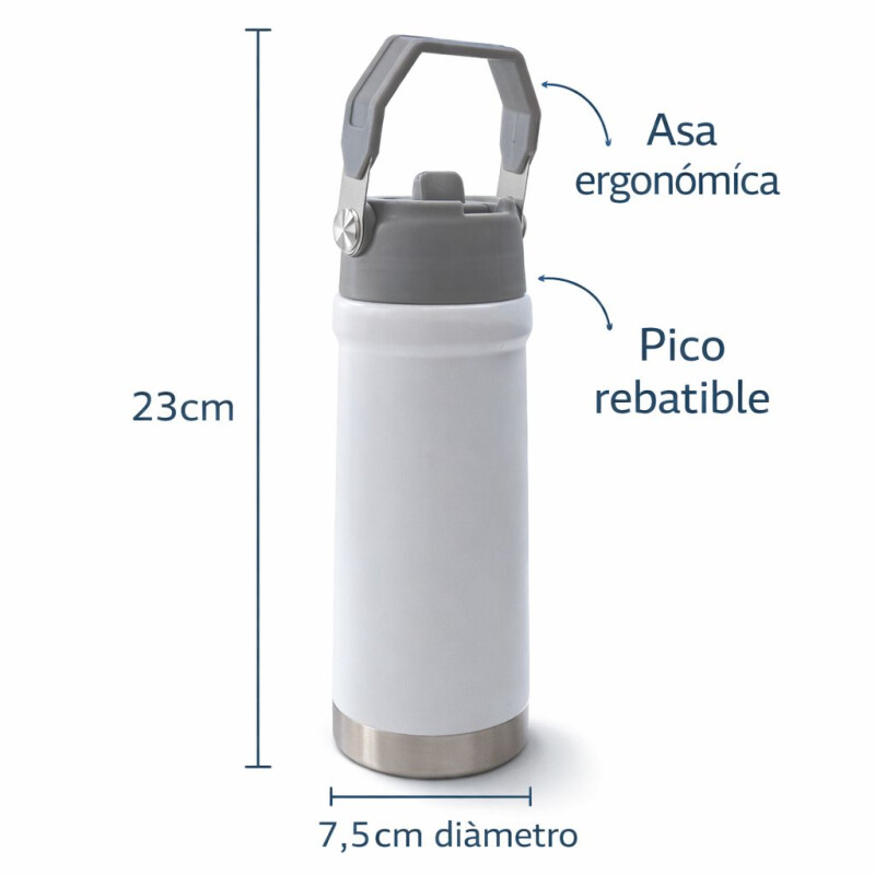 Botella Térmica de Acero Inoxidable 650 ml con Asa – Doble Pared Mantiene Frío y Calor Blanco