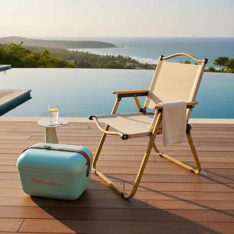 Set Playa Sillas x2 Metal Madera + Conservadora 20L PolarBox Beige