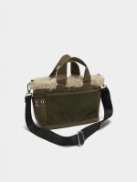 Bolso Tote De Nylon Borde Efecto Pelo caqui