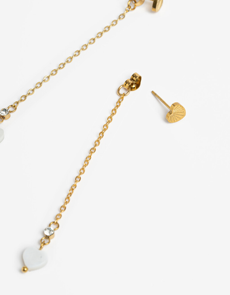 Aros Colgantes Largos Piedras Aros Largos De Acero Con Nácar - Dorado