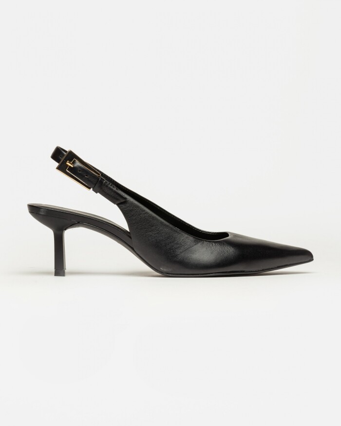 Stiletto Naomi en cuero liso Negro