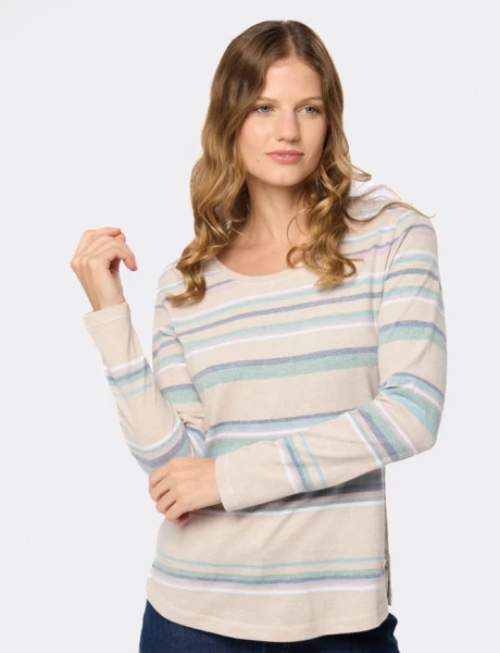 REMERA RAYADA MANGA LARGA Beige