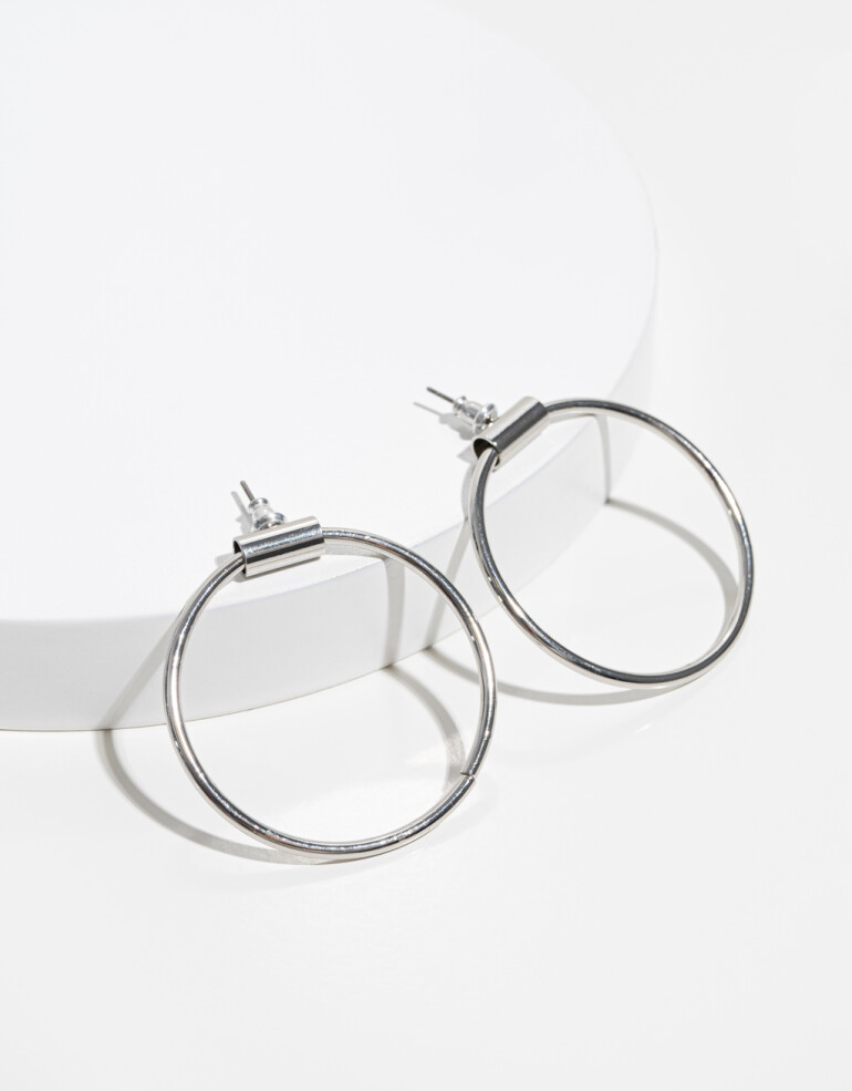 Aros Colgantes Cortos Metal Aros Circulares - Plateado Rodio