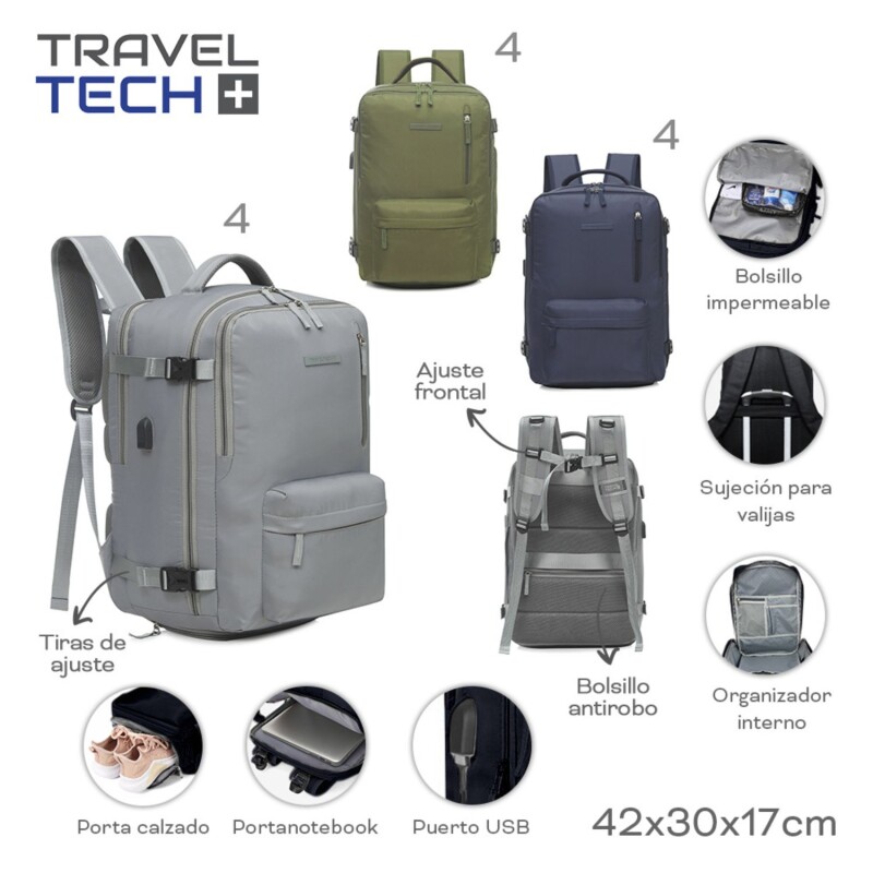 Mochila Trendy Modelo Travel Tech de viaje Gris