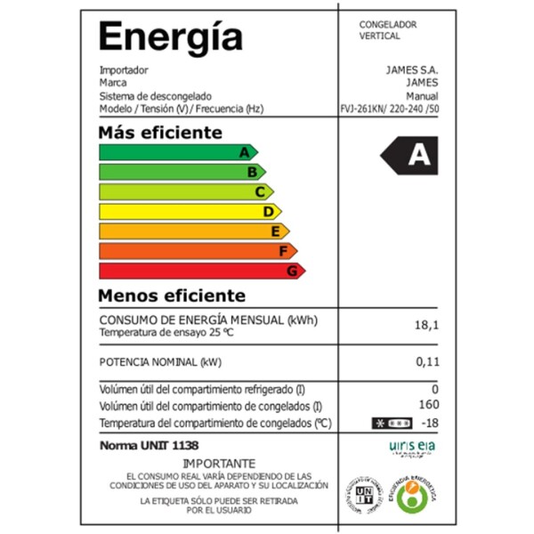 Freezer James Fvj-261kn 168 Lts FREEZER VERTICAL JAMES FVJ-261KN 4265