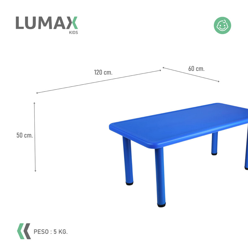 Mesa de plástico niños rectangular 120x60cm Azul