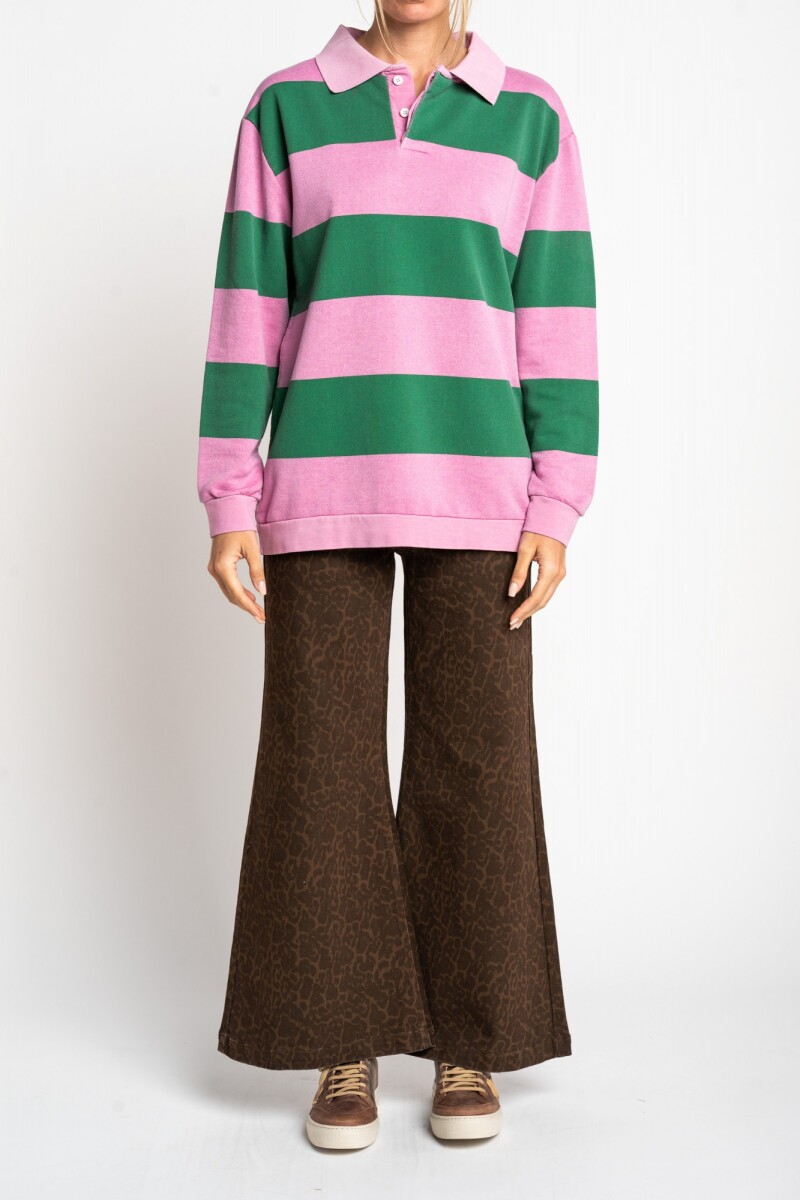 Sweater Polo Rayado Rosa
