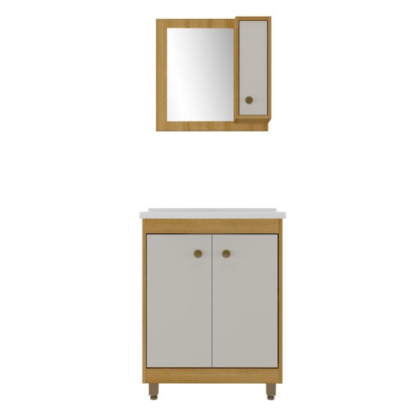MUEBLE DE BAÑO 60 CM CON MESADA Y ESPEJO - MIEL/FUME MUEBLE DE BAÑO 60 CM CON MESADA Y ESPEJO - MIEL/FUME
