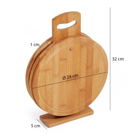 Set X4 Tablas Redondas en Madera p/ Picar Cortar con Soporte Natural