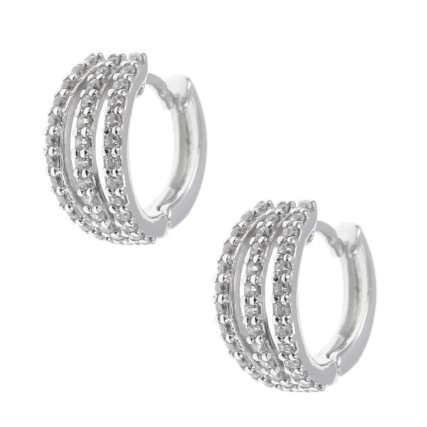Aros de oro blanco 18k con triple hilera de circonias Aros de oro blanco 18k con triple hilera de circonias