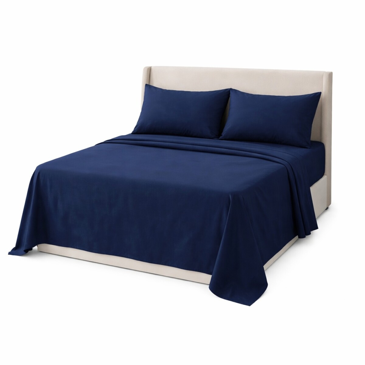 Sábanas 2 Plazas Juego 4 Piezas C/ Funda Almohadas Polyester Azul Oscuro Liso 