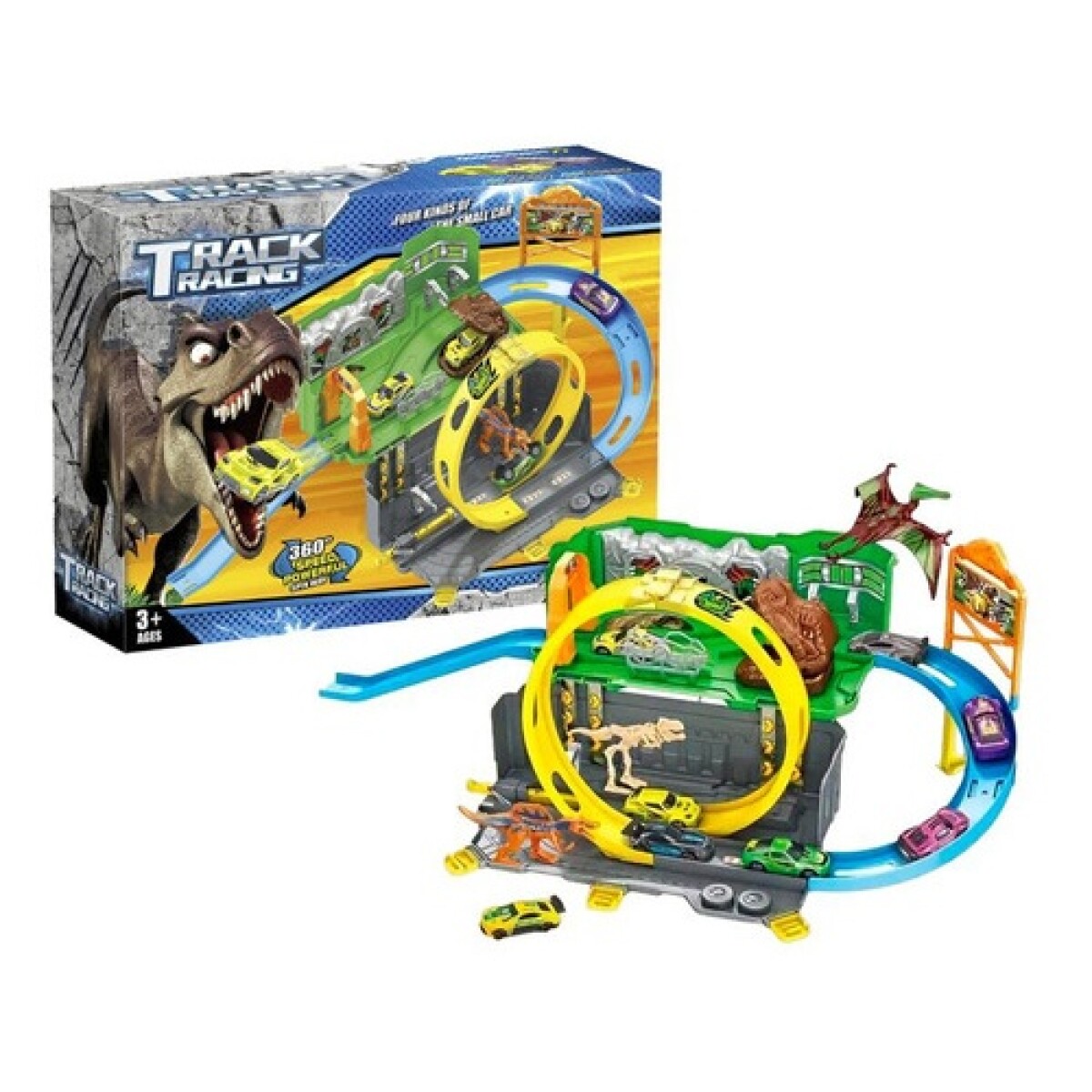 Pista de autos con lanzador Dino Box Loop 360 