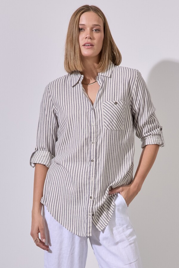 Camisa Algodon Lineas BEIGE/MULTI