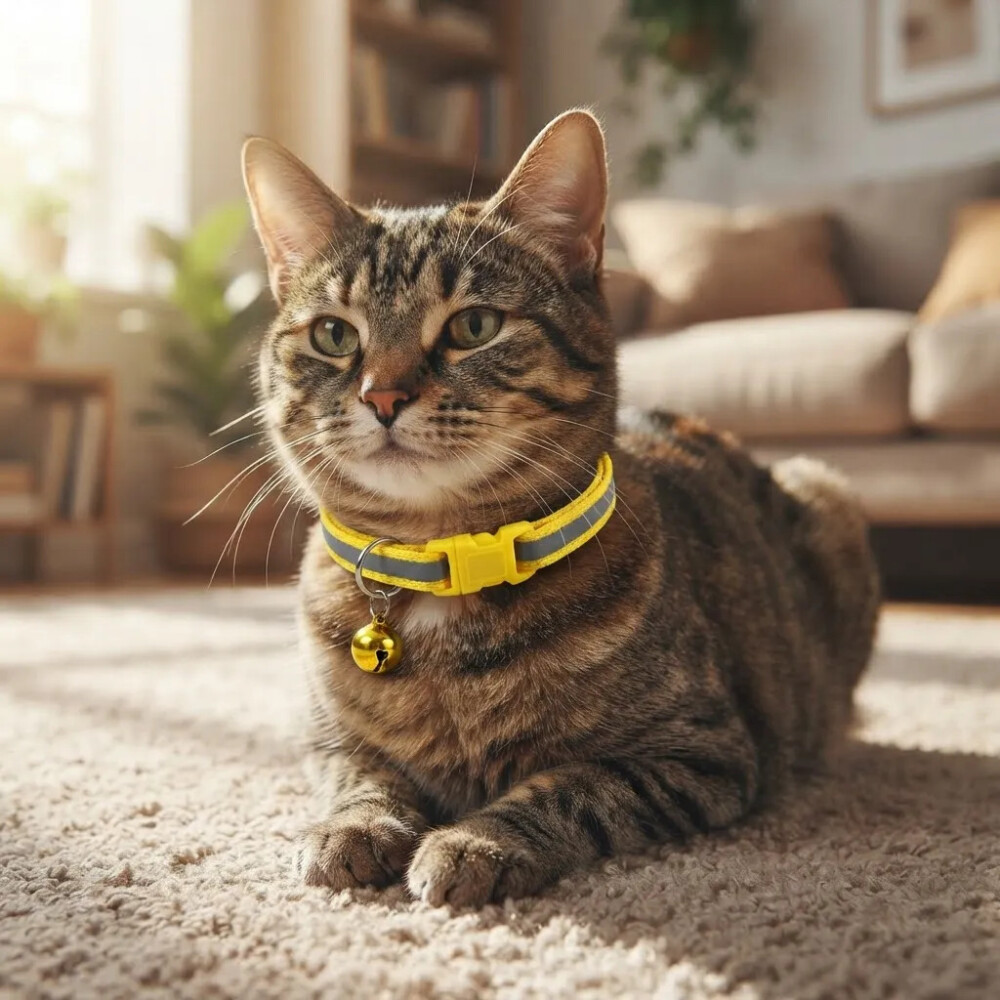 Collar Para Gato Ajustable Reflectivo Con Cascabel AMARILLO