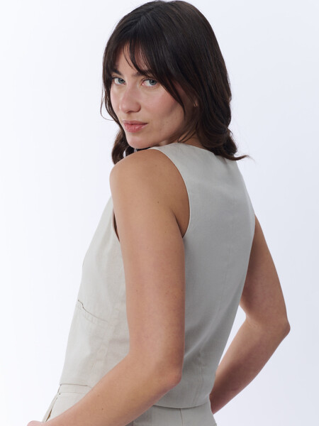 Chaleco Corto Con Lino Beige