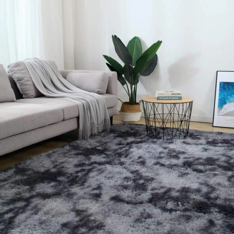 Alfombra Tapete Shaggy Peluda 100 X 150cm Pelo Alto Gris