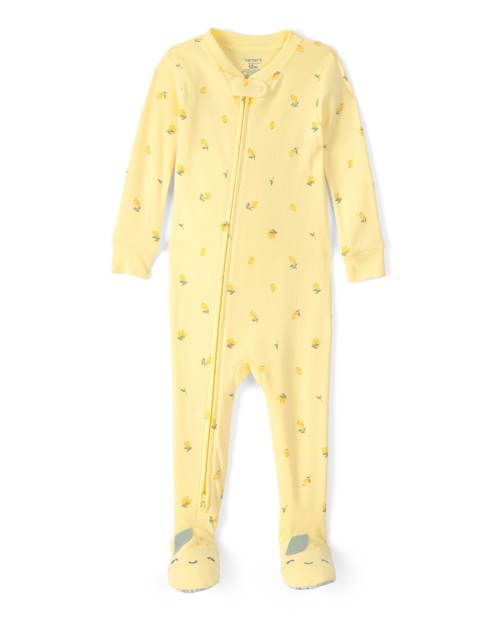 Pijama enterito de algodón con pie, amarillo, diseño limones. Talles 2-5T Sin color