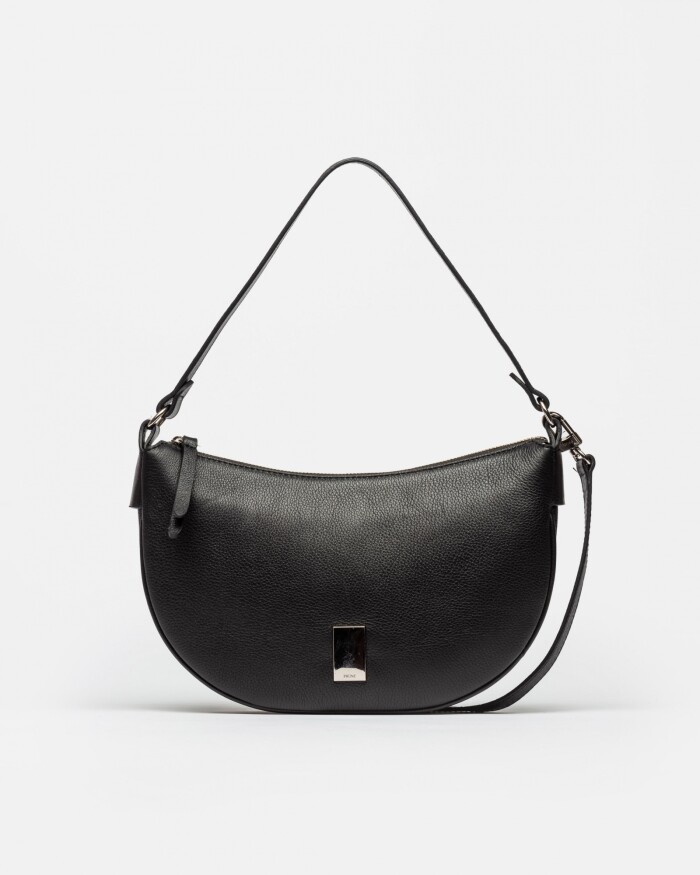 Cartera al Hombro Lua En Cuero Graneado Negro