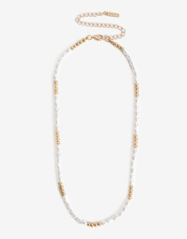 Collares Cortos Perlas Collar Corto Perlas Y Metal - Dorado