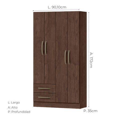 Ropero Dakar 4 puertas 2 cajones con estantes y perchero 172x90x35 cm Interior Natural Ropero Dakar 4 puertas 2 cajones con estantes y perchero 172x90x35 cm Interior Natural