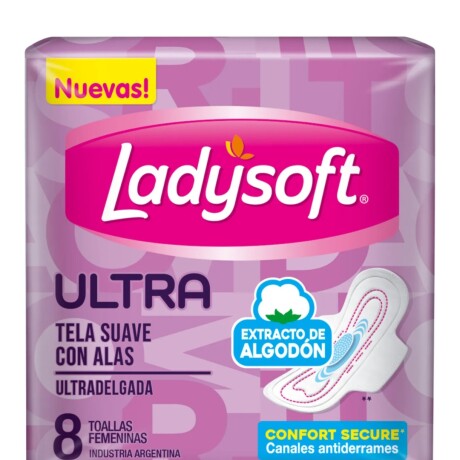 LADYSOFT TOALLAS FEMENINAS ULTRA TELA SUAVE CON ALAS 8 UNIDADES LADYSOFT TOALLAS FEMENINAS ULTRA TELA SUAVE CON ALAS 8 UNIDADES