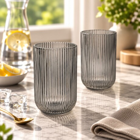 Juego De 6 Vasos Vidrio Listados 450ML - NEGRO Juego De 6 Vasos Vidrio Listados 450ML - NEGRO