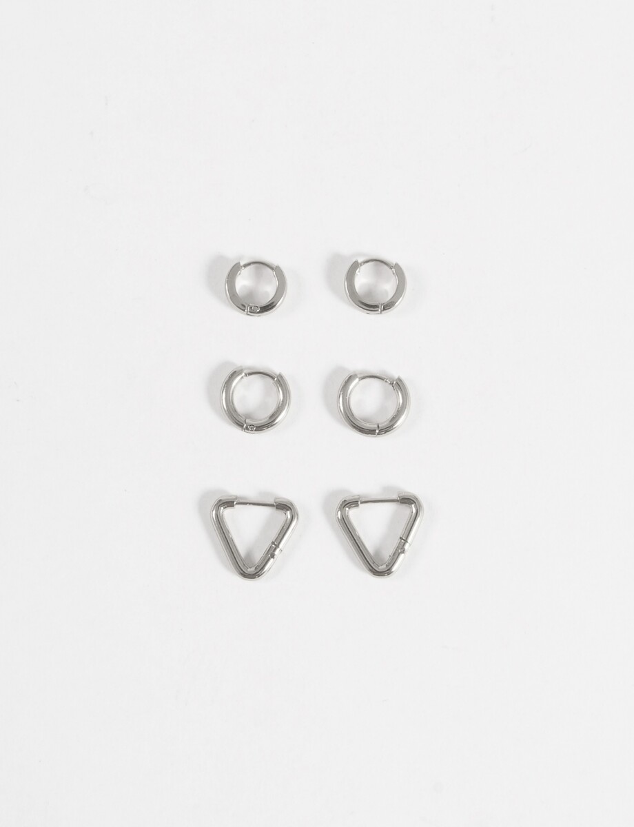 Set de aros geométricos acero - plateado 