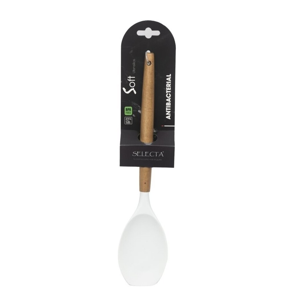 Cuchara Recta de Silicona 31 cm con Mango de Acacia Blanco CUCHARA SILICONA RECTA 31CM MANGO ACACIA BLANCO
