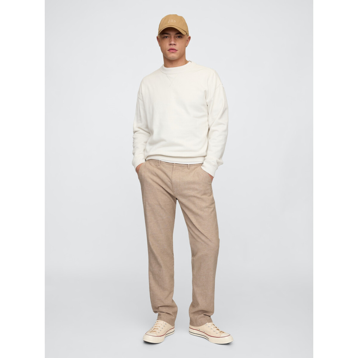 V-STRAIGHT LINEN COTTON PANT - KHAKI 