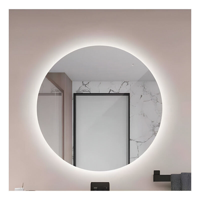Espejo Redondo Con Luz Led Sin Marco 80cm Diametro Tactil Blanco